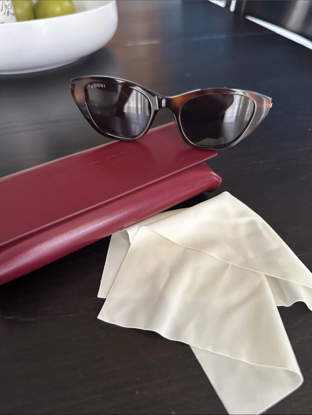 Gucci 1968S Brown Tortoiseshell Cat Eye Sunglasses with Dark Lenses